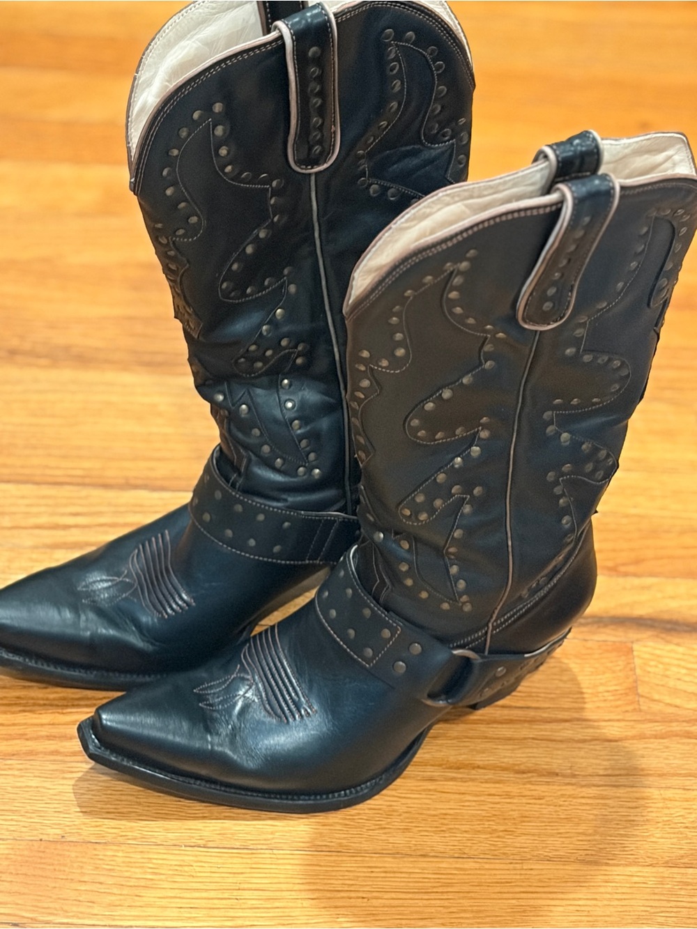 Lane Stud Rocker Black Leather Western Cowboy Boots Women’s 10.5 EUC Box